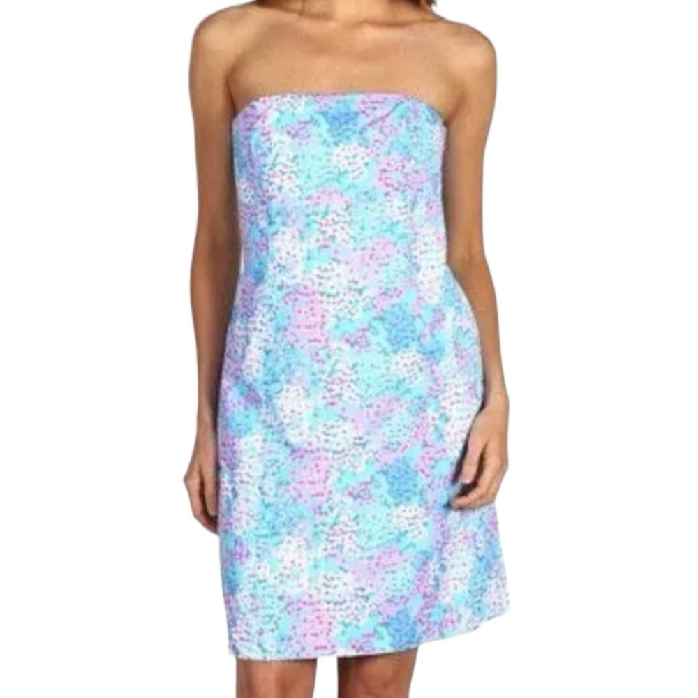 Lilly Pulitzer Strapless Blue Floral Sundress Dress - Size 4 | Small